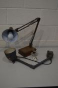 AN INDUSTRIAL DESK LAMP, and an Angle Poise style desk lamp (2)