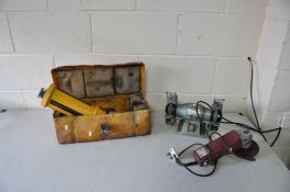 A NUTOOL BENCH GRINDER, an unbranded dual action sander (both PAT pass and working) and a vintage
