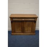 A VICTORIAN WALNUT CHIFFONIER BASE with a single long drawer, width 106cm x depth 39cm x height 86cm