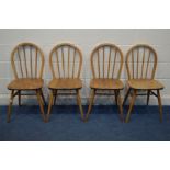 A SET OF FOUR ERCOL MODEL 400 BLONDE ELM AND BEECH WINDSOR KITCHEN CHAIR (fluid stained finish)