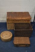 A VINTAGE WICKER BASKET, and three other wicker baskets (4)
