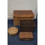 A VINTAGE WICKER BASKET, and three other wicker baskets (4)