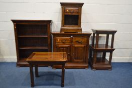 SEVEN PIECES OF MATCHING DARK HARDWOOD LOUNGE FURNITURE, to include a sideboard with two drawers,