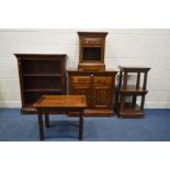 SEVEN PIECES OF MATCHING DARK HARDWOOD LOUNGE FURNITURE, to include a sideboard with two drawers,