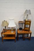 A MID 20TH CENTURY TEAK COFFEE TABLE/NEST OF THREE TABLES, with a fold over top, together with a