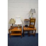 A MID 20TH CENTURY TEAK COFFEE TABLE/NEST OF THREE TABLES, with a fold over top, together with a