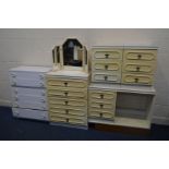 A WHITE FOUR PIECE BEDROOM SUITE, including a dressing table with a separate mirror, chest of