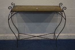 AN INDUSTRIAL HALL TABLE, width 116cm x depth 31cm x height 97cm