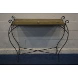 AN INDUSTRIAL HALL TABLE, width 116cm x depth 31cm x height 97cm