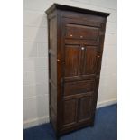 AN OAK PANELLED SINGLE DOOR HALL ROBE, incorporating older timbers, width 82cm x depth 50cm x height