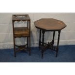 A GEORGIAN MAHOGANY WASHSTAND, with a single drawer, 33cm squared x height 83cm and an Edwardian