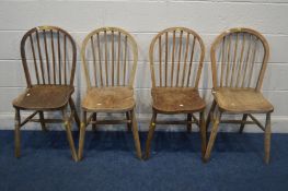 A SET OF FOUR ERCOL STYLE ELM AND BEECH KITCHEN CHAIRS