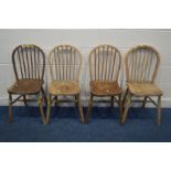 A SET OF FOUR ERCOL STYLE ELM AND BEECH KITCHEN CHAIRS