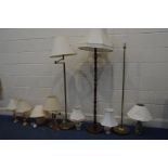 A QUANTITY OF LAMPS to include three standard lamps and eight table lamps include brass lamps, onyx.