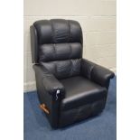 A LAZY BOY BLACK LEATHER MANUAL RECLINING ARMCHAIRS (clean condition)