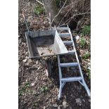 A GALVANSISED METAL WHEEL BARROW together with a set of aluminium step ladders, length 190cm (2)