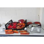 A TRAY CONTAINING VINTAGE FORD TAILLIGHTS , Indicators and headlights from Mk3 Fiesta, Mk4 Escort