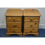 A PAIR OF PINE THREE DRAWER BEDSIDE CABINETS