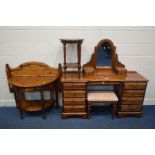 A DUCAL PINE DRESSING TABLE with a separate swing mirror and eight drawers, width 147cm x depth 45cm