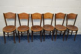 A SET OF SIX BEECH BENTWOOD CHAIRS, stamped Fitchel to underside