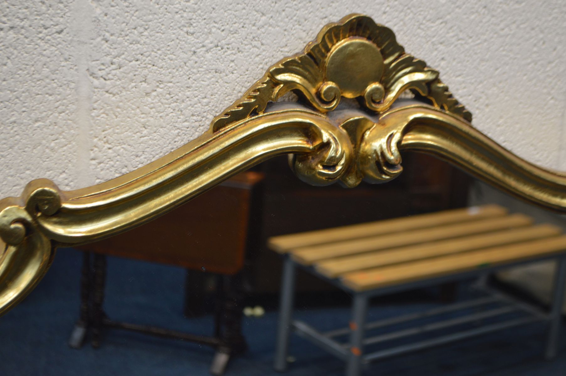 A MODERN ORNATE GILT ON RESIN WALL MIRROR, width 122cm x 88cm, together with a similar wall - Image 5 of 5