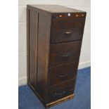 AN EARLY 20TH CENTURY STAINED PINE FOUR DRAWER FILING CABINET, width 51cm x depth 65cm x height