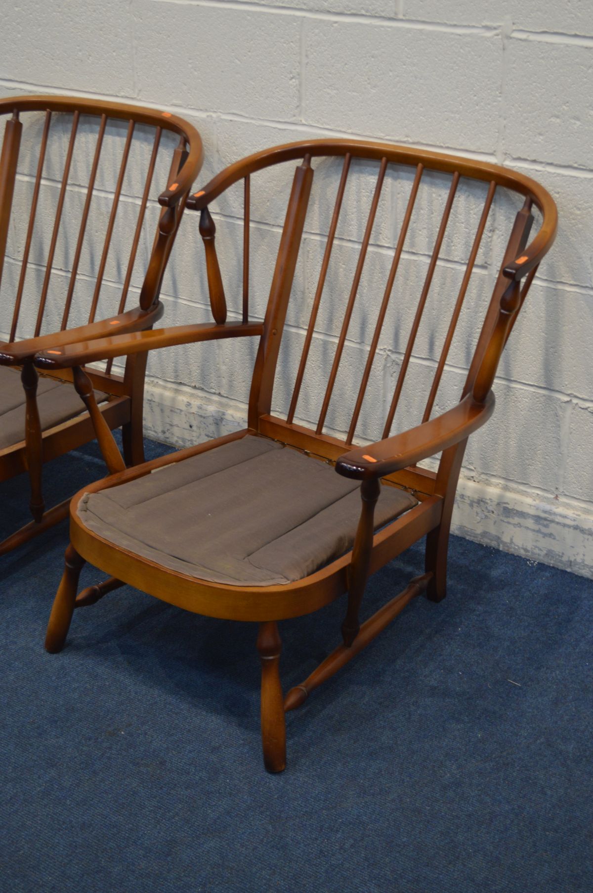 A PAIR OF MID TO LATE 20TH CENTURY BEECH SPINDLE BACK ARMCHAIRS (no cushions) - Image 2 of 2