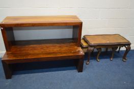 TWO SIZED MANGOWOOD COFFEE TABLES, largest table length 136cm x depth 71cm x height 40cm and a