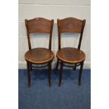 A PAIR OF THONET BENTWOOD CHAIRS, with imprinted with floral decoration, labelled to underside
