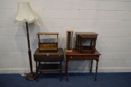 AN EDWARDIAN MAHOGANY SIDE TABLE with a single drawer, width 84cm x depth 48cm x height, an oak drop