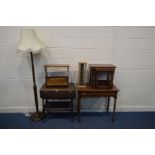 AN EDWARDIAN MAHOGANY SIDE TABLE with a single drawer, width 84cm x depth 48cm x height, an oak drop