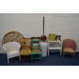 A QUANTITY OF OCCASIONAL FURNITURE to include a painted Lloyd loom bucket chair, five various