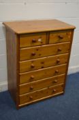 A TALL MODERN PINE CHEST OF TWO SHORT OVER FIVE LONG DRAWERS, width 83cm x depth 49cm x height