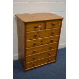 A TALL MODERN PINE CHEST OF TWO SHORT OVER FIVE LONG DRAWERS, width 83cm x depth 49cm x height