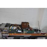 TWO TRAYS CONTAINING HANDTOOLS including Taps and Dies, Tap wrenches, a Moore and Wright 1-2ins