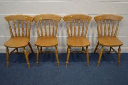 A SET OF FOUR BEECH KITCHEN CHAIRS