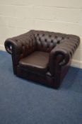 AN OXBLOOD BUTTONED CHESTERFIELD CLUB CHAIR, width 103cm