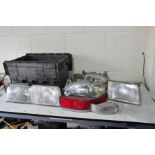 A BOX CONTAINING VINTAGE FORD CAR HEAD AND TAILLIGHTS from Mk 6 Escort, Granada Ultima and Mk3