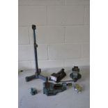 SIX VINTAGE ENGINEERING TOOLS including a Record No 414 Drill Press Vice, another handmade vice, a