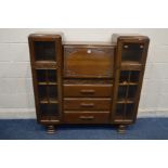 A 1940'S OAK SIDE BY SIDE BUREAU, width 123cm x depth 33cm x height 121cm (two keys)