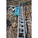 TWO SETS OF ALUMINIUM STEP LADDERS, a Youngman closed length 3.5m and extended 6.2m, another set