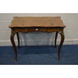 A VICTORIAN BURR WALNUT AND ROSEWOOD CROSSBANDED CARD TABLE, the serpentine fold over top