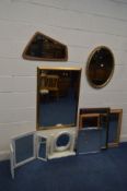 NINE VARIOUS WALL MIRRORS, of different shapes, sizes and materials