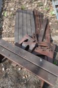 A DISASSEMBLED GARDEN SET comprising a slatted garden table and bench together with an assembled