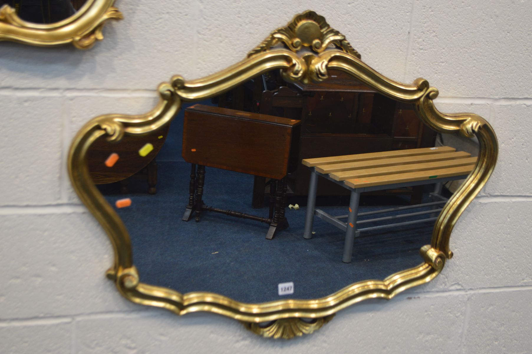 A MODERN ORNATE GILT ON RESIN WALL MIRROR, width 122cm x 88cm, together with a similar wall - Image 4 of 5