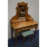 A PINE DRESSING TABLE with a single mirror and four various drawers, width 109cm x depth 51cm x