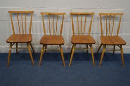 A SET OF FOUR ERCOL ELM AND BEECH MODEL 391 DINING CHAIRS