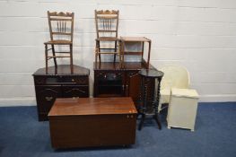 A COLLECTION OF VARIOUS FURNITURE, to include a mahogany corner tv stand and matching hi fi cabinet,
