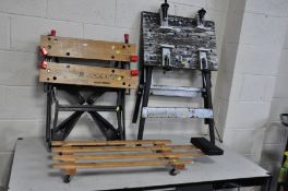 A BLACK AND DECKER WORKMATE, another folding workbench and a Mechanics Crawler board (3)