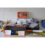 A TRAY CONTAINING HOUSEHOLD ELECTRICALS and tools including a Dustbuster (PAT pass and working) a